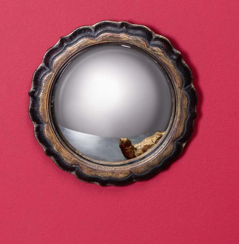 Miroir convexe vintage fleur noir et or en résine collection miroir